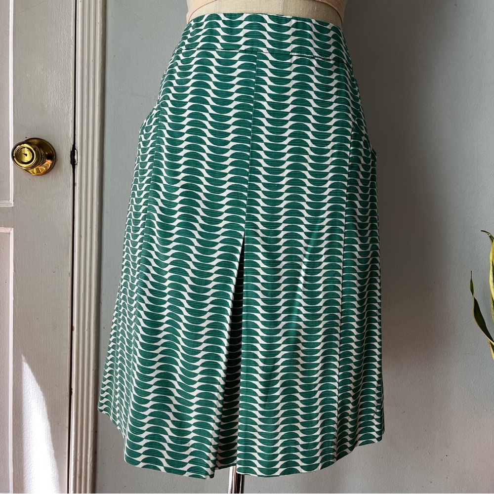 Boden• Green & White A-Line Front Pleat Skirt• Sz 8 Long